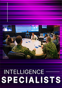 NCIS Intelligence Specialists sitting around conference table, some dressed in professional attire, some dressed in military attire.