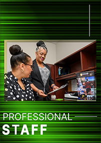 NCIS Professional Staff pictured in front of computers working. 